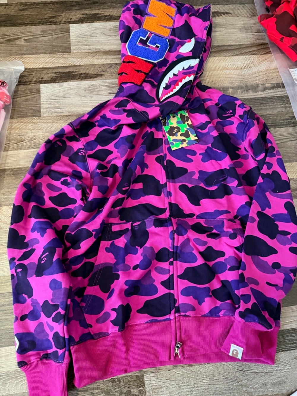 Bape Pink & Purple Camo Shark Zip-Up Hoodie